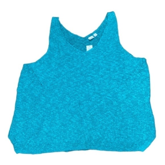 Gap‎ Sleeveless shirt XXL NEW Green Double V-Neck Ribbed Tank Top Linen - Picture 1 of 6